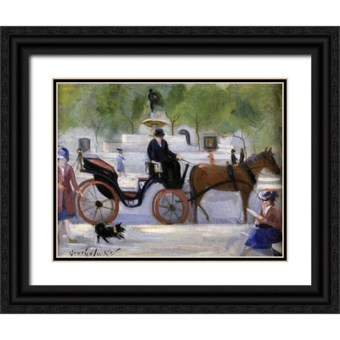 Central Park Carriage Black Ornate Wood Framed Art Print with Double Matting by Luks, George Benjamin