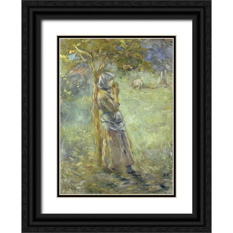 Under the Apple Tree Black Ornate Wood Framed Art Print with Double Matting by Morisot, Berthe