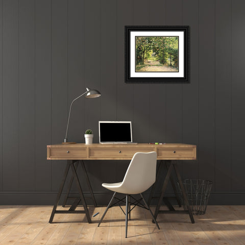 The Garden in Springtime at Eragny Black Ornate Wood Framed Art Print with Double Matting by Pissarro, Camille