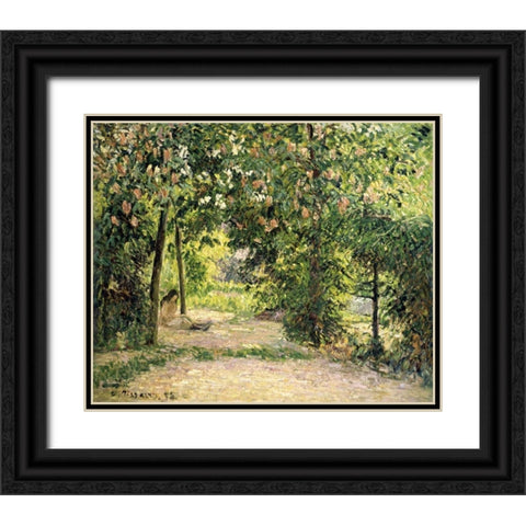 The Garden in Springtime at Eragny Black Ornate Wood Framed Art Print with Double Matting by Pissarro, Camille