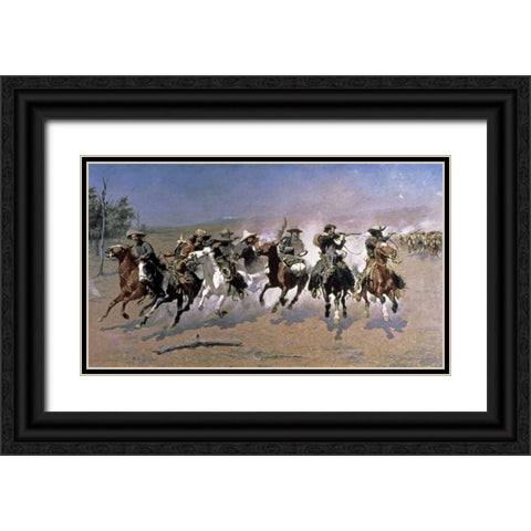 A Dash For The Timber Black Ornate Wood Framed Art Print with Double Matting by Remington, Frederic