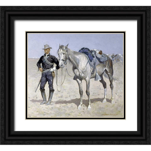 Trooper of the Plains Black Ornate Wood Framed Art Print with Double Matting by Remington, Frederic
