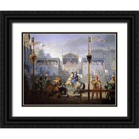A Fourteenth Century Tournament Black Ornate Wood Framed Art Print with Double Matting by Revoil, Pierre Henri