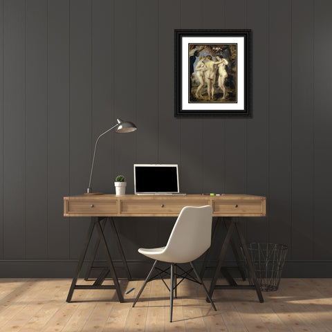 The Three Graces Black Ornate Wood Framed Art Print with Double Matting by Rubens, Peter Paul