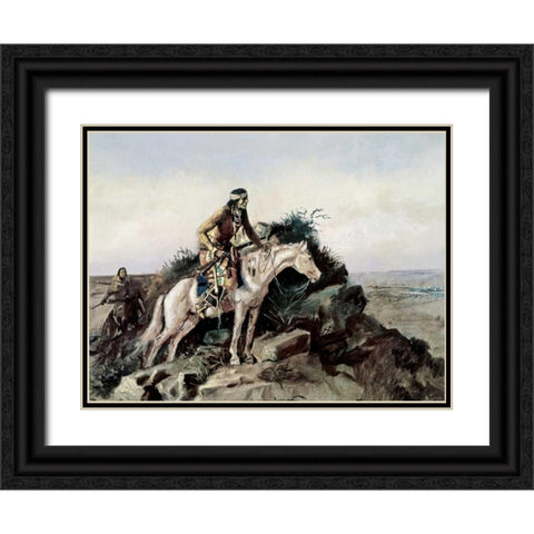 The Lookout Black Ornate Wood Framed Art Print with Double Matting by Russell, Charles M.