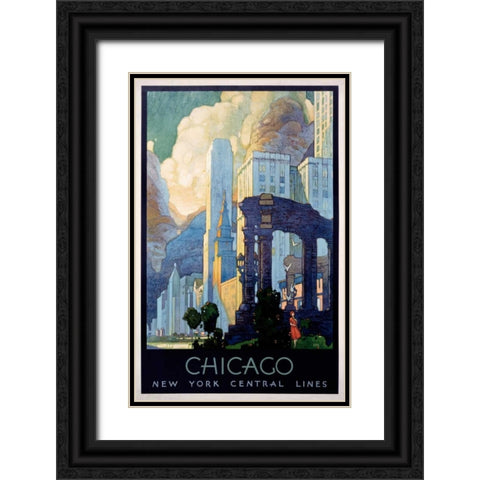New York Central Lines / Chicago Black Ornate Wood Framed Art Print with Double Matting by Ragan, Leslie