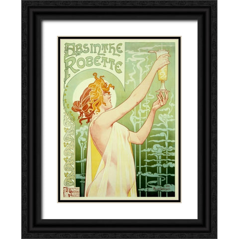 Absinthe Robette Black Ornate Wood Framed Art Print with Double Matting by Livemont, Privat