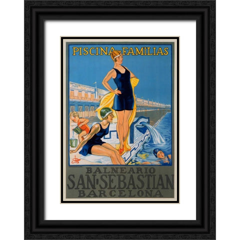 San Sebastian/Piscina Familias, Barcelona Black Ornate Wood Framed Art Print with Double Matting by Unknown
