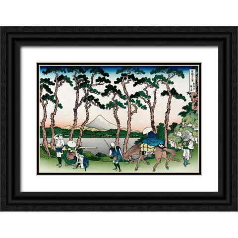 Hodogaya on the Tokaido Road, 1830 Black Ornate Wood Framed Art Print with Double Matting by Hokusai