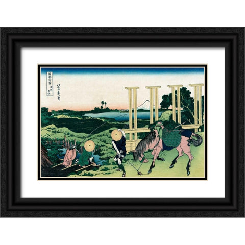Senju in Musashi Province, 1830 Black Ornate Wood Framed Art Print with Double Matting by Hokusai