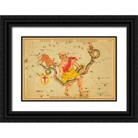 Taurus Poniatowski, Serpentarius, Scutum Sobiesky, and Serpens, 1825 Black Ornate Wood Framed Art Print with Double Matting by Aspin, Jehoshaphat
