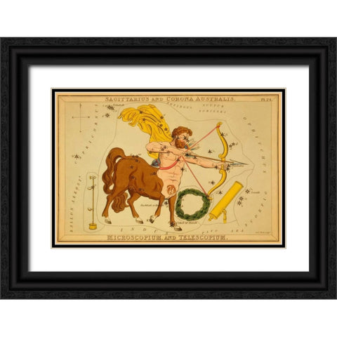 Sagittarius and Corona Australis, Microscopium, and Telescopium, 1825 Black Ornate Wood Framed Art Print with Double Matting by Aspin, Jehoshaphat