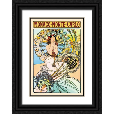 Monaco - Monte Carlo Black Ornate Wood Framed Art Print with Double Matting by Mucha, Alphonse