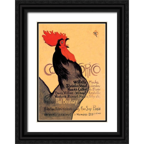 Cocorico, 1899 Black Ornate Wood Framed Art Print with Double Matting by Steinlen, Theophile