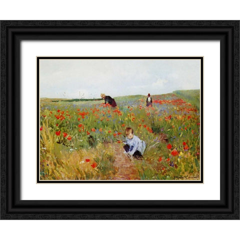 Poppies In A Field 1880 Black Ornate Wood Framed Art Print with Double Matting by Cassatt, Mary