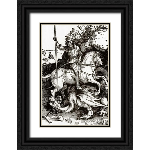 St George Black Ornate Wood Framed Art Print with Double Matting by Durer, Albrecht