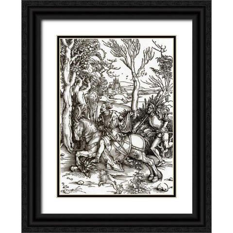 The Knight And The Landsknecht Black Ornate Wood Framed Art Print with Double Matting by Durer, Albrecht
