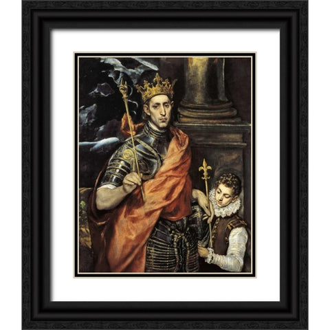 Saint Louis King Of France With A Page Black Ornate Wood Framed Art Print with Double Matting by El Greco
