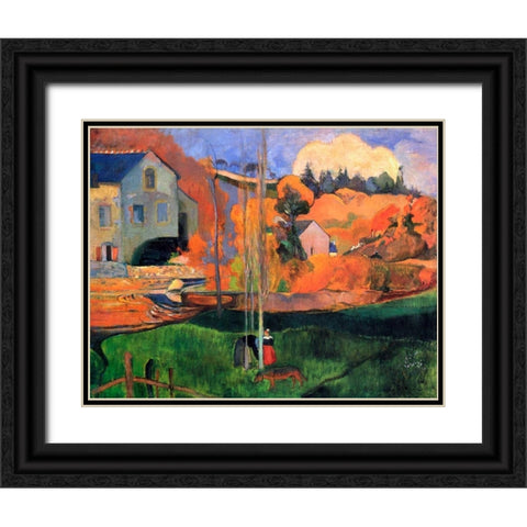 Britany Landscape Black Ornate Wood Framed Art Print with Double Matting by Gauguin, Paul