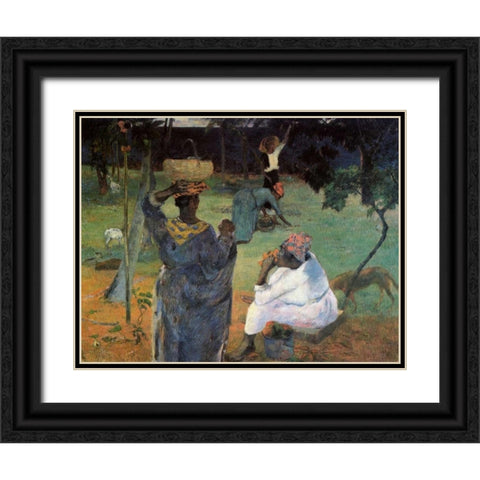 Gathering Fruit Black Ornate Wood Framed Art Print with Double Matting by Gauguin, Paul