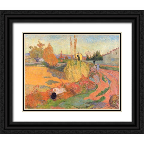 Landscape In Arles Black Ornate Wood Framed Art Print with Double Matting by Gauguin, Paul