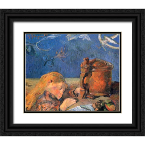 Sleeping Boy Black Ornate Wood Framed Art Print with Double Matting by Gauguin, Paul