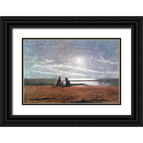 Moonlight 1874 Black Ornate Wood Framed Art Print with Double Matting by Homer, Winslow
