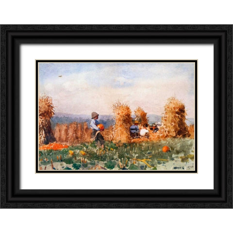 Pumpkin Patch Black Ornate Wood Framed Art Print with Double Matting by Homer, Winslow