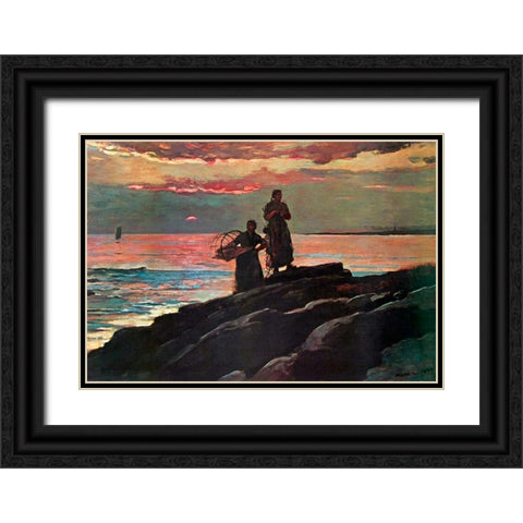 Sunset Saco Bay Black Ornate Wood Framed Art Print with Double Matting by Homer, Winslow