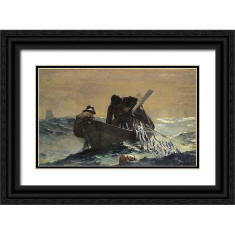 The Herring Net Black Ornate Wood Framed Art Print with Double Matting by Homer, Winslow