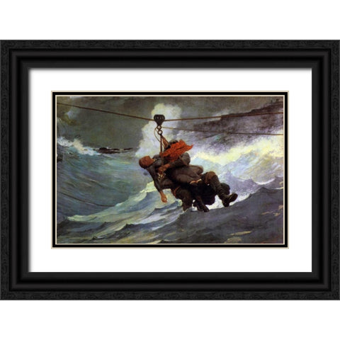 The Life Line Black Ornate Wood Framed Art Print with Double Matting by Homer, Winslow