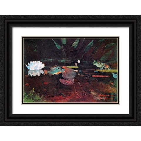 The Mink Pond Black Ornate Wood Framed Art Print with Double Matting by Homer, Winslow