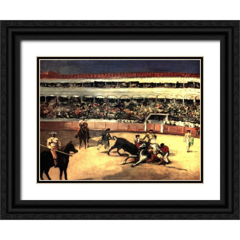 Bullfighters Black Ornate Wood Framed Art Print with Double Matting by Manet, Edouard