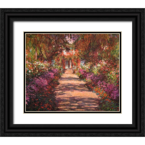 A Lane In Monets Garden Giverny II Black Ornate Wood Framed Art Print with Double Matting by Monet, Claude