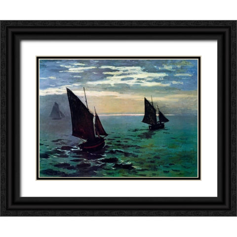 Boats Leaving The Harbor Black Ornate Wood Framed Art Print with Double Matting by Monet, Claude