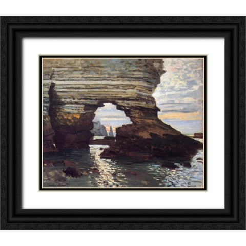 Cliff At Etretat Black Ornate Wood Framed Art Print with Double Matting by Monet, Claude