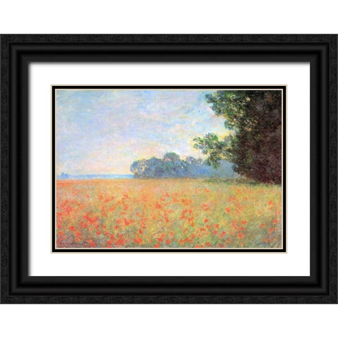Field Of Oats With Poppies 1890 Black Ornate Wood Framed Art Print with Double Matting by Monet, Claude