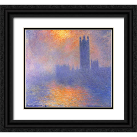 Houses Of Parliment Through The Fog Black Ornate Wood Framed Art Print with Double Matting by Monet, Claude