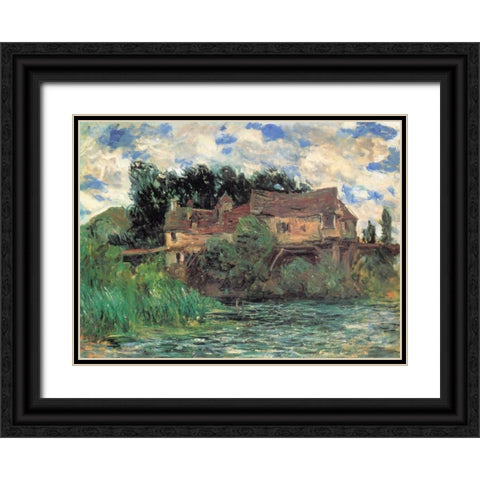 Houses On The Old Bridge At Vernon 1883 Black Ornate Wood Framed Art Print with Double Matting by Monet, Claude