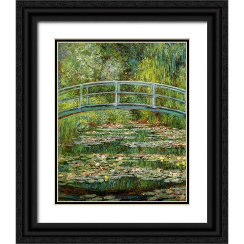 Japanese Bridge And Water Lilies - 1 Black Ornate Wood Framed Art Print with Double Matting by Monet, Claude