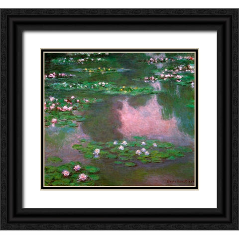 Nympheas 1905 Black Ornate Wood Framed Art Print with Double Matting by Monet, Claude