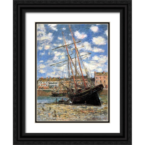 Ship Aground 1881 Black Ornate Wood Framed Art Print with Double Matting by Monet, Claude