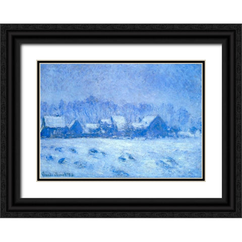 Snow Effect At Giverny 1893 Black Ornate Wood Framed Art Print with Double Matting by Monet, Claude