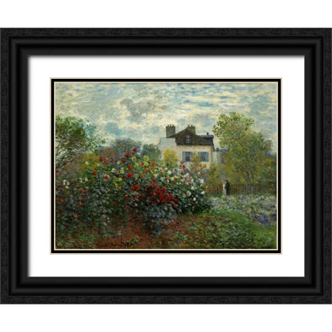 The Artists Garden At Argenteuil Black Ornate Wood Framed Art Print with Double Matting by Monet, Claude