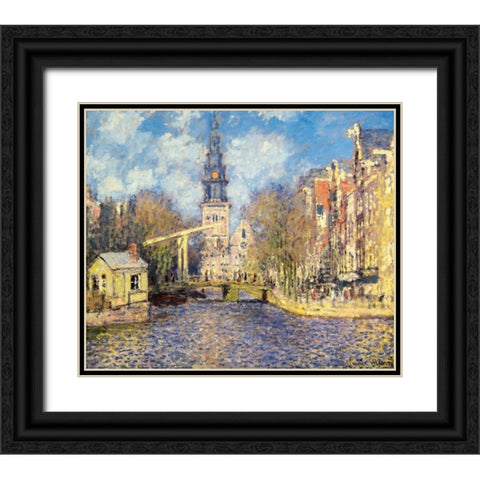 The Zuiderkerk At Amsterdam Black Ornate Wood Framed Art Print with Double Matting by Monet, Claude