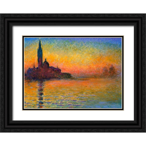 Twilight Venice Black Ornate Wood Framed Art Print with Double Matting by Monet, Claude