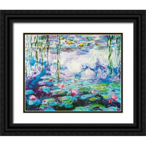 Waterlilies Black Ornate Wood Framed Art Print with Double Matting by Monet, Claude