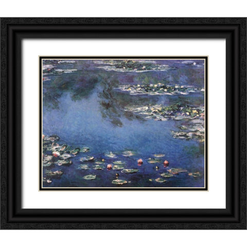Waterlilies 3 Black Ornate Wood Framed Art Print with Double Matting by Monet, Claude