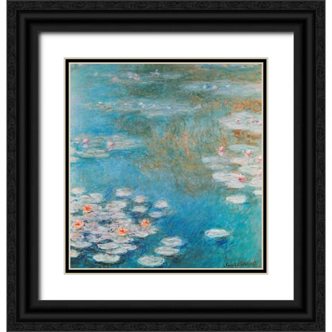 Waterlilies At Giverny 1908 Black Ornate Wood Framed Art Print with Double Matting by Monet, Claude