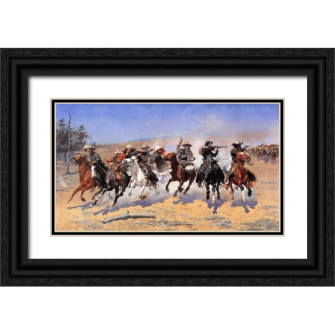 A Dash For Timber Black Ornate Wood Framed Art Print with Double Matting by Remington, Frederic
